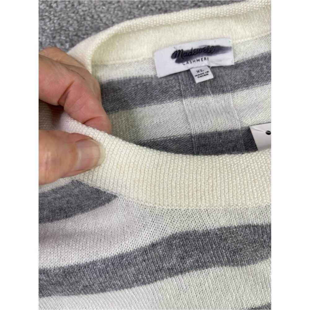 Madewell Crewneck Sweater in Cashmere XL Ivory Heather Gray Stripe Relaxed Fit - Picture 6 of 11